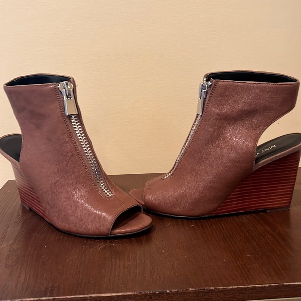 Nine West Brown Leather Wedge Heel Sandal